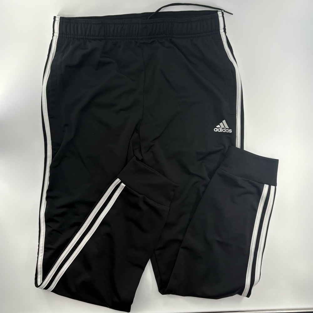 Black Adidas Jogger Pants with White Stripes